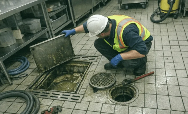 Gewerbliche Rohrreinigung in einer professionellen Großküche
