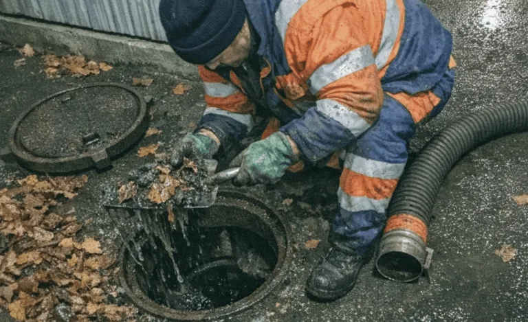 Techniker mit Wartungsplan an einem Schachtzugang