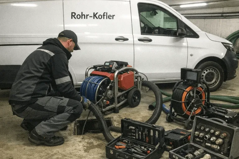 Techniker von Rohr-Kofler bei einem professionellen Einsatz mit moderner Rohr- und Kanaltechnik